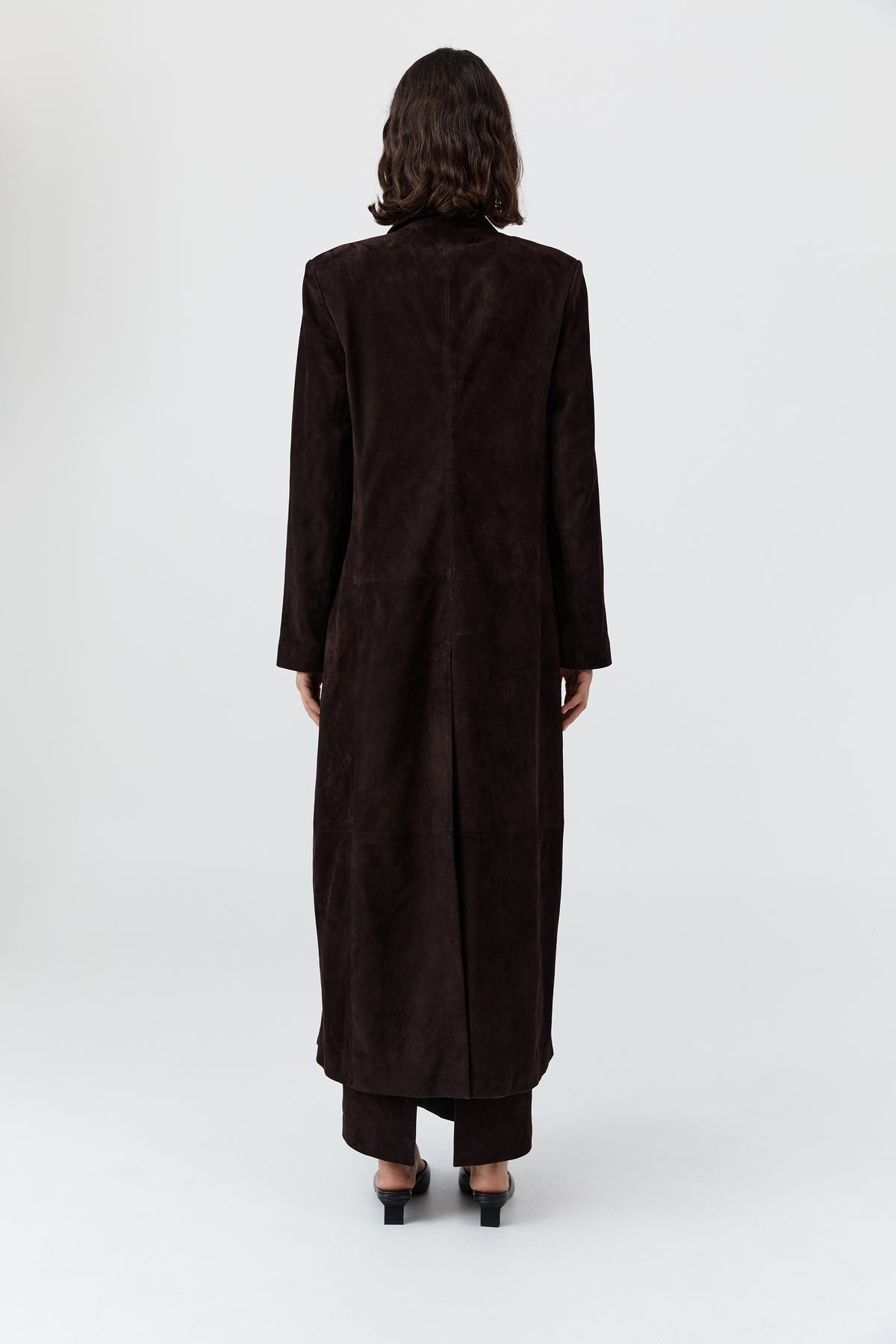 Suede Tailored Coat - Coffee
