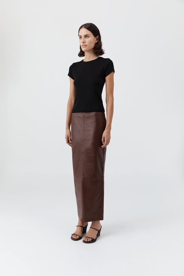 Leather Column Skirt - Rum
