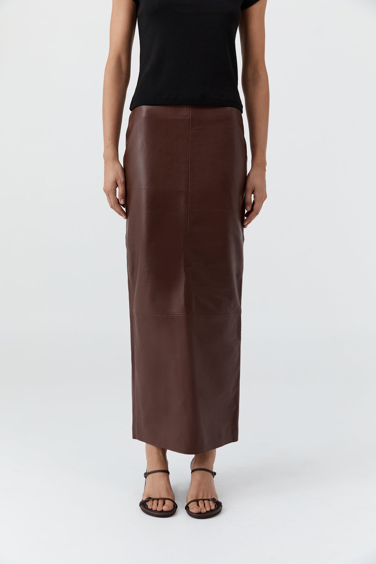 Leather Column Skirt - Rum