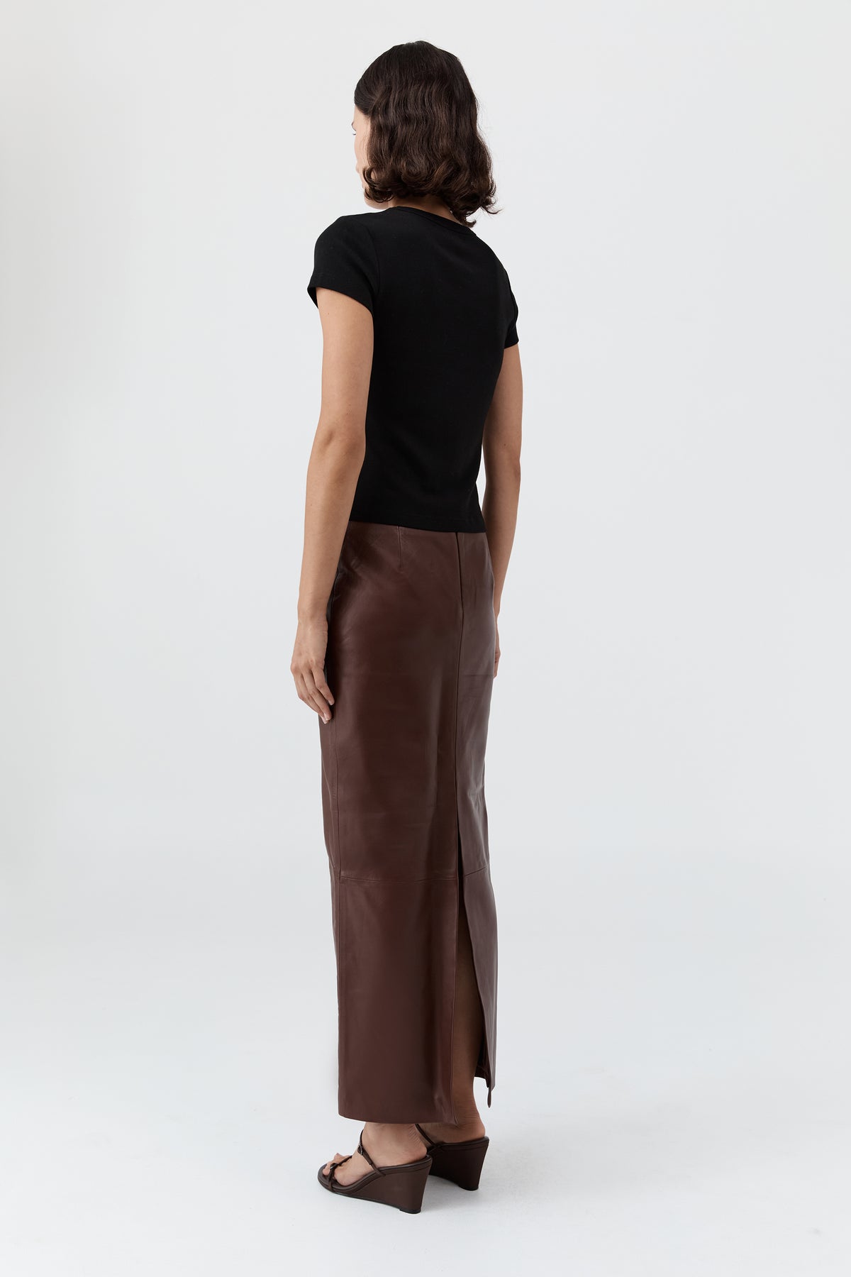 Leather Column Skirt - Rum