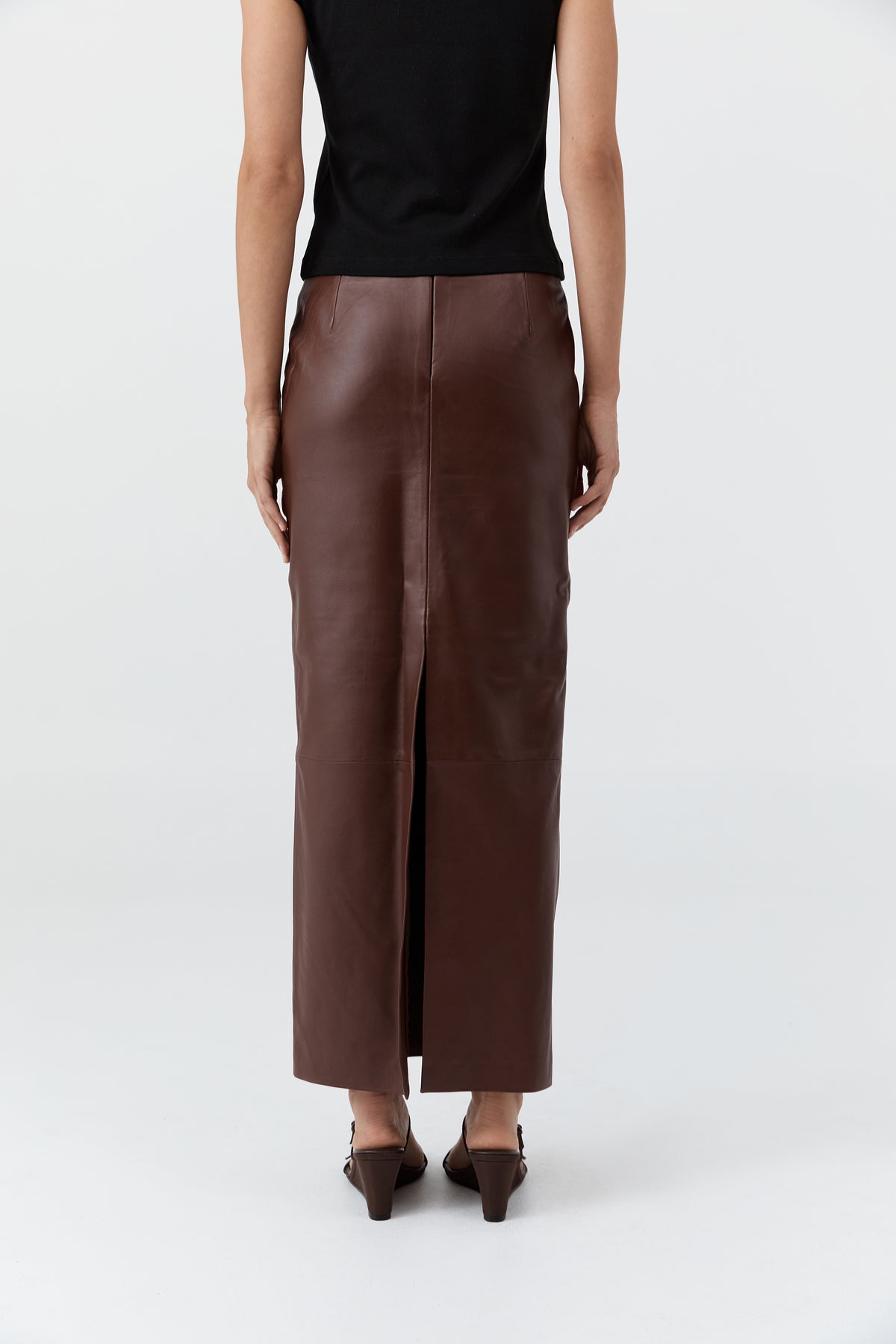 Leather Column Skirt - Rum
