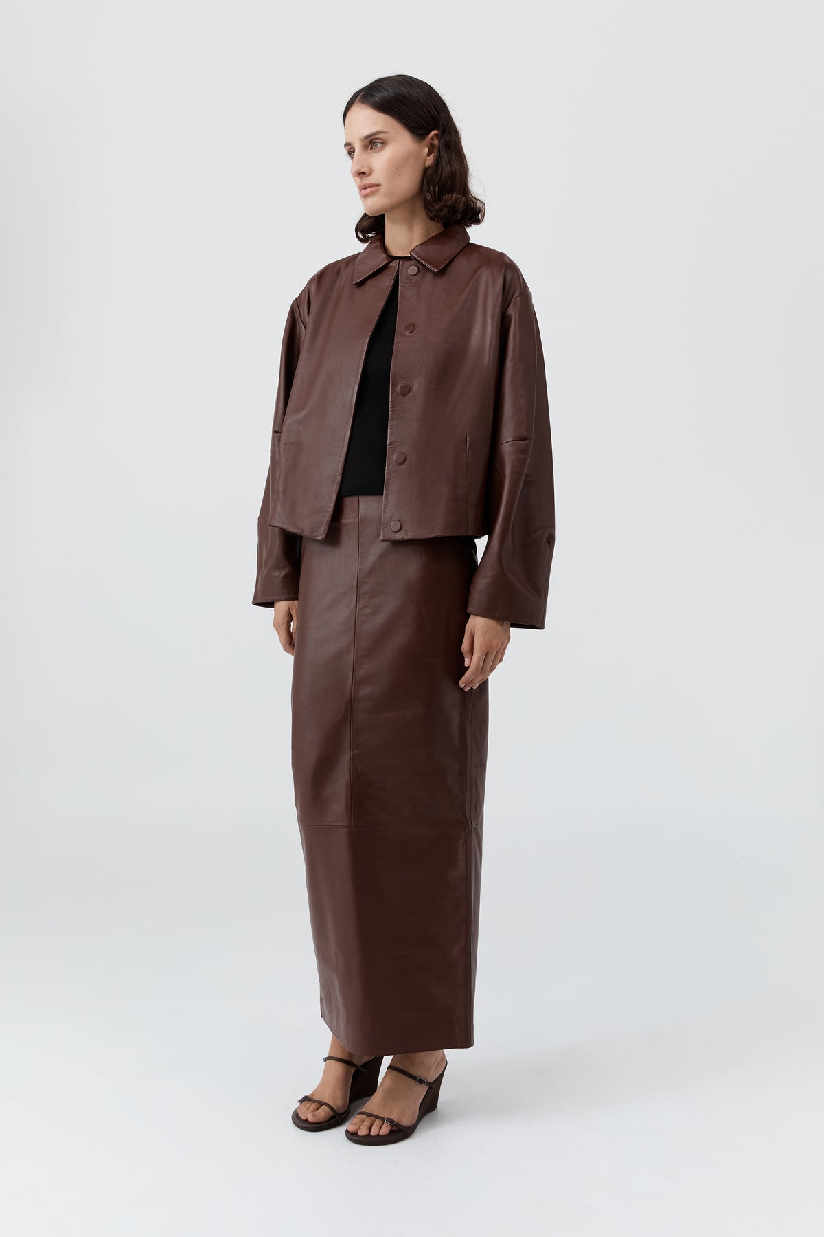 Leather Column Skirt - Rum