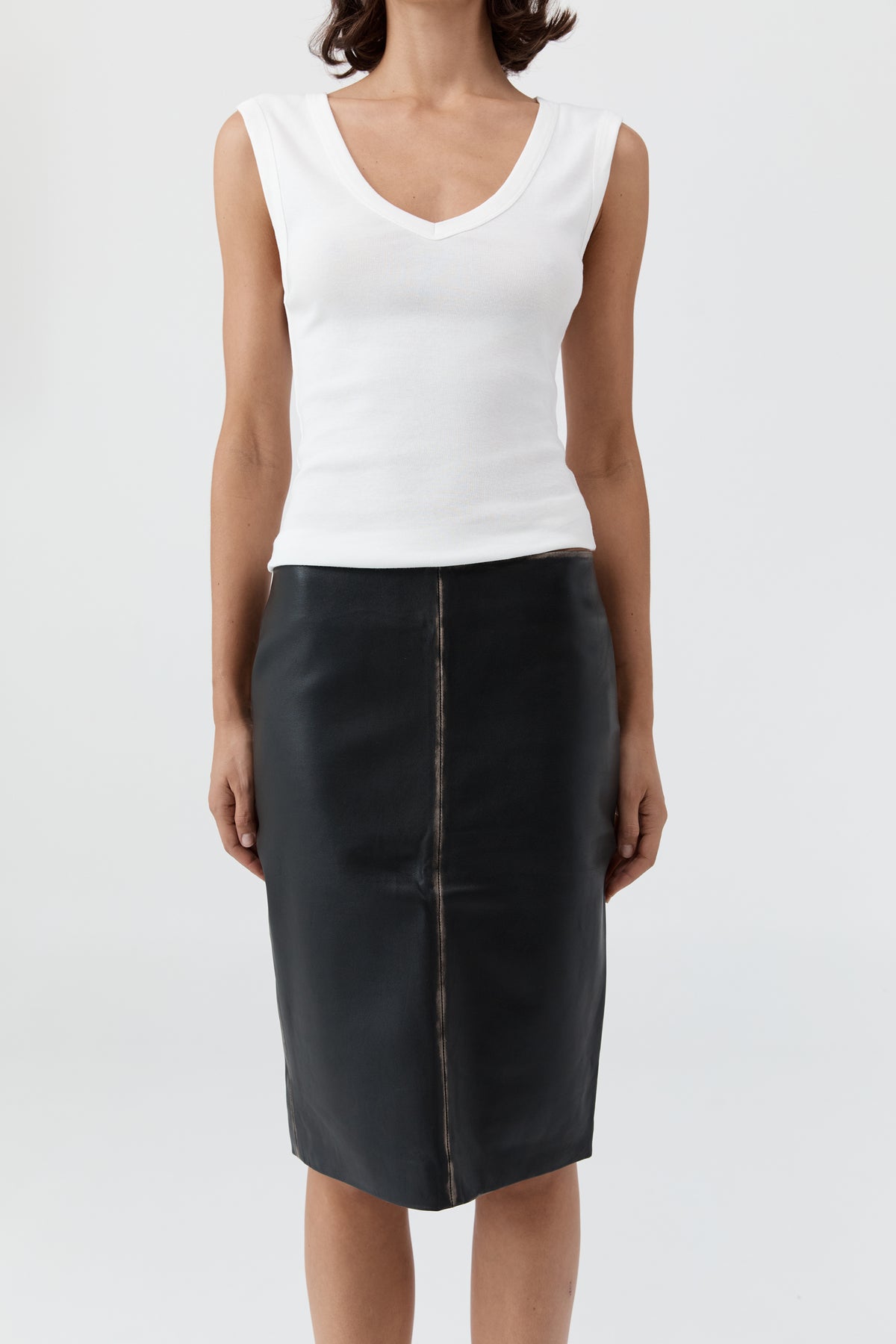 Brushed Leather Pencil Skirt - Black