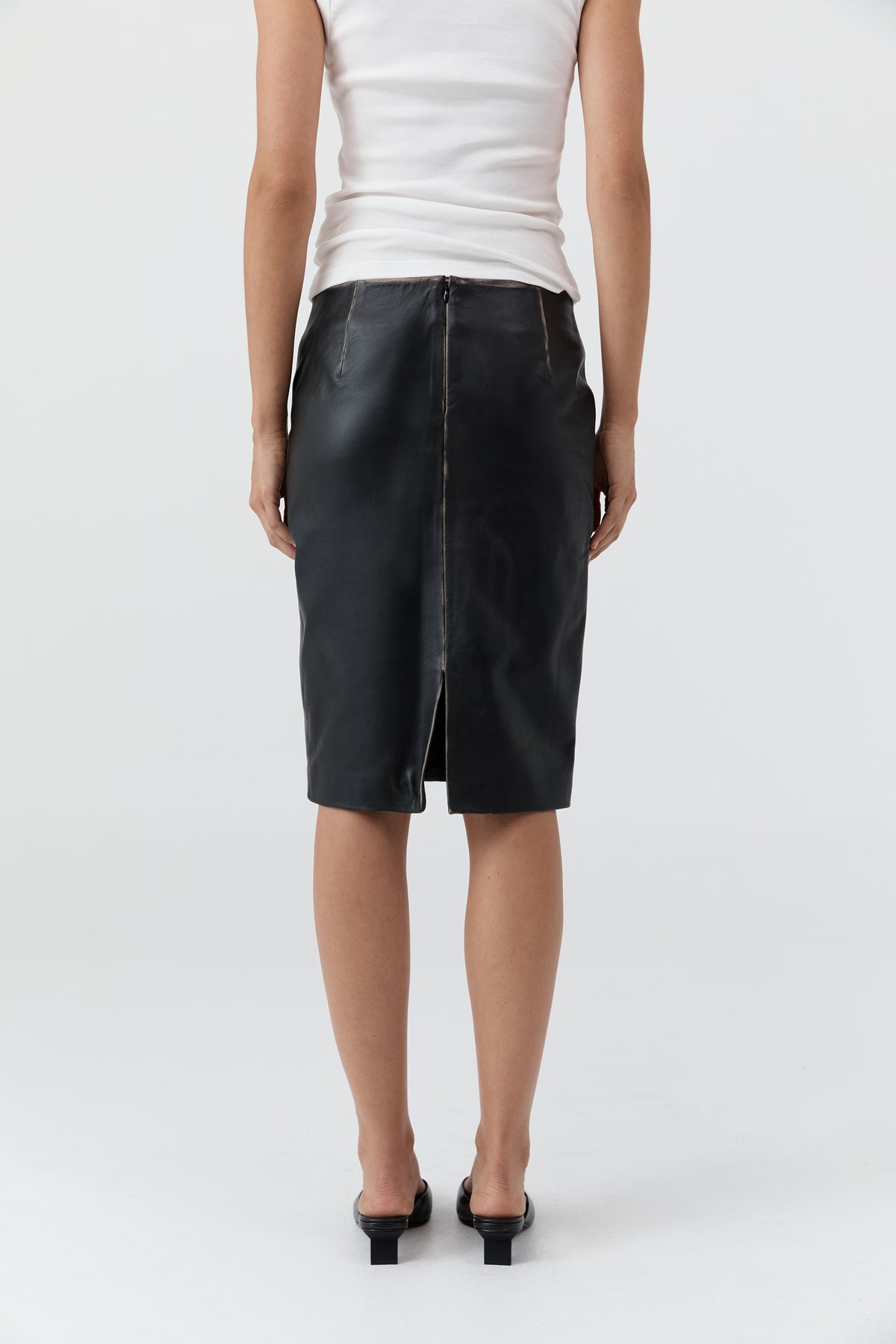 Brushed Leather Pencil Skirt - Black