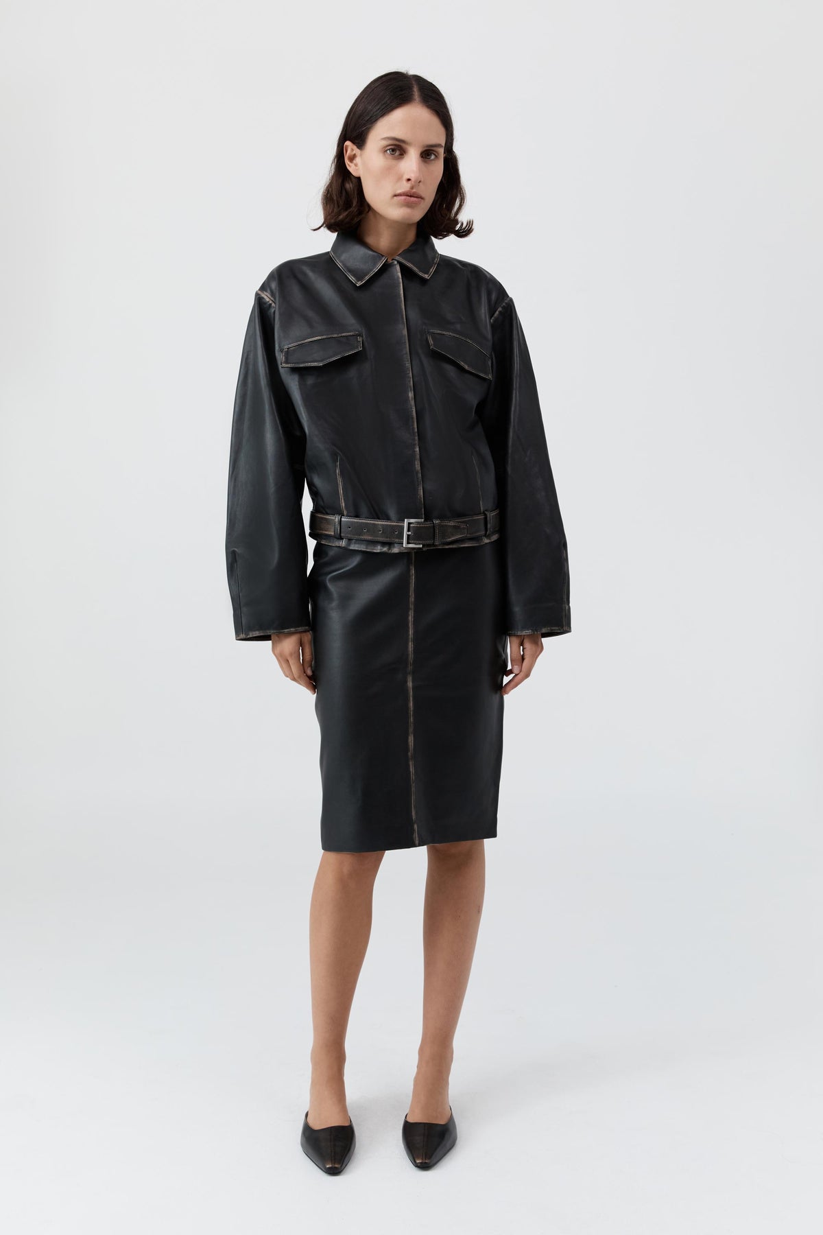 PRE-ORDER: Brushed Leather Belted Jacket - Black