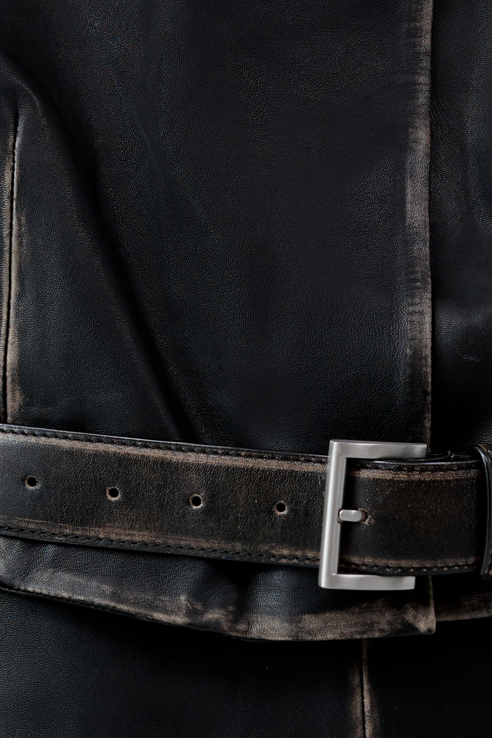 PRE-ORDER: Brushed Leather Belted Jacket - Black