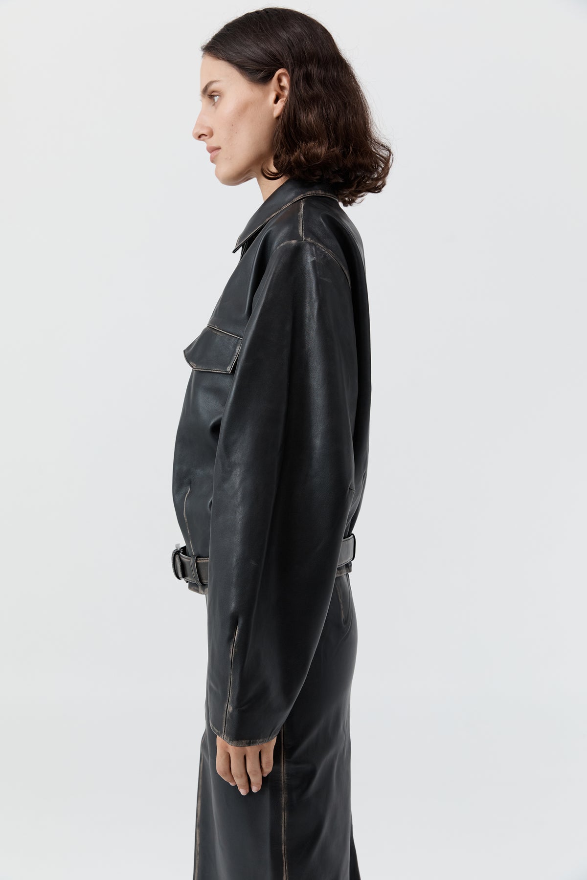 PRE-ORDER: Brushed Leather Belted Jacket - Black