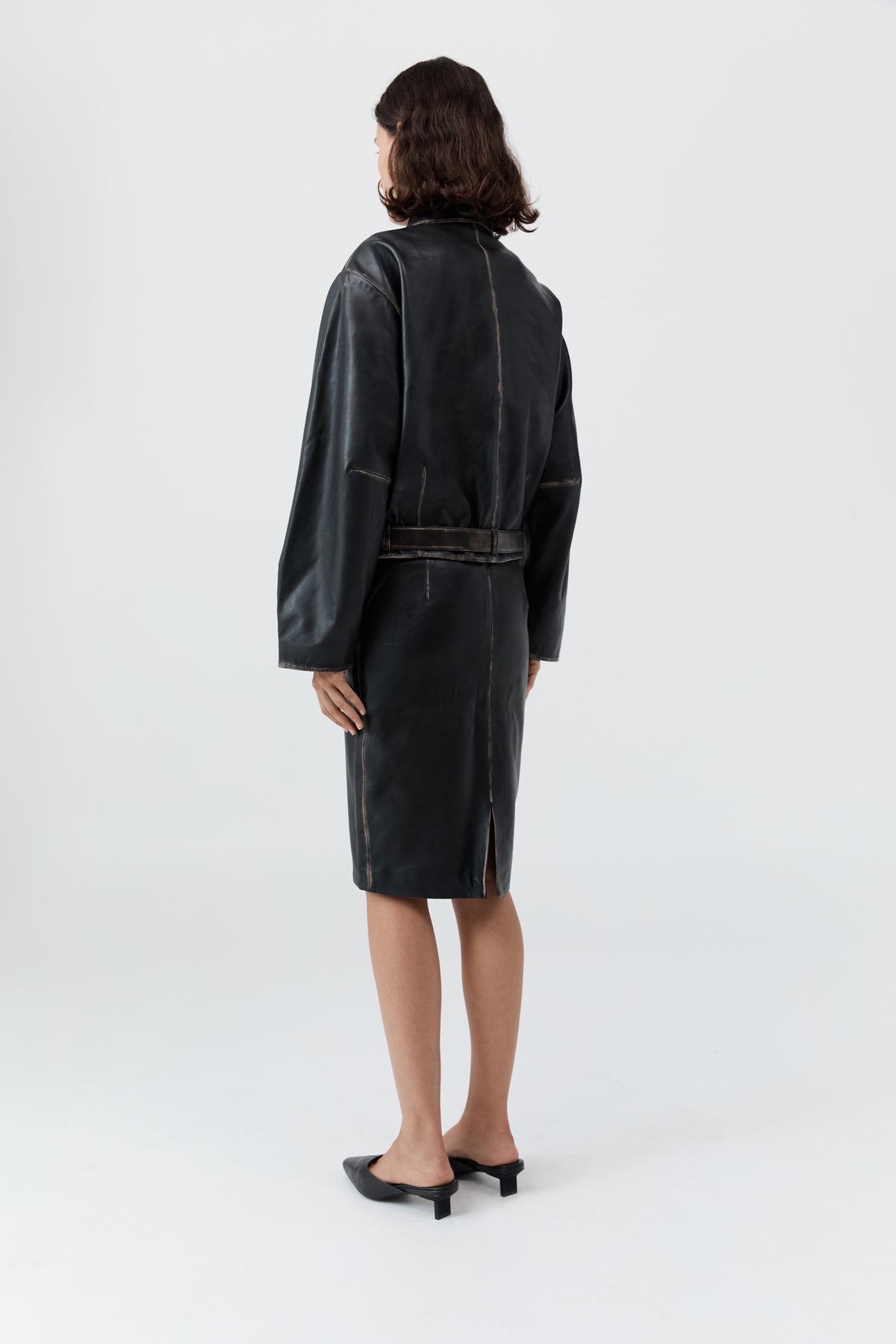 Brushed Leather Pencil Skirt - Black