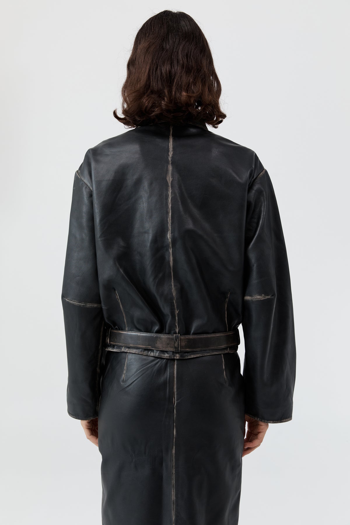 PRE-ORDER: Brushed Leather Belted Jacket - Black