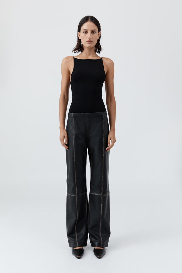 Brushed Leather Pants - Black