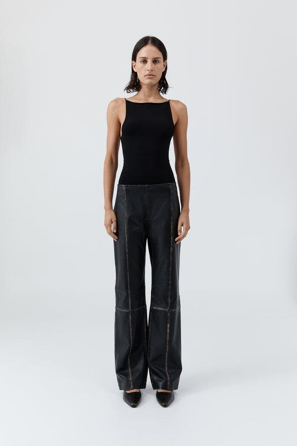 Brushed Leather Pants - Black