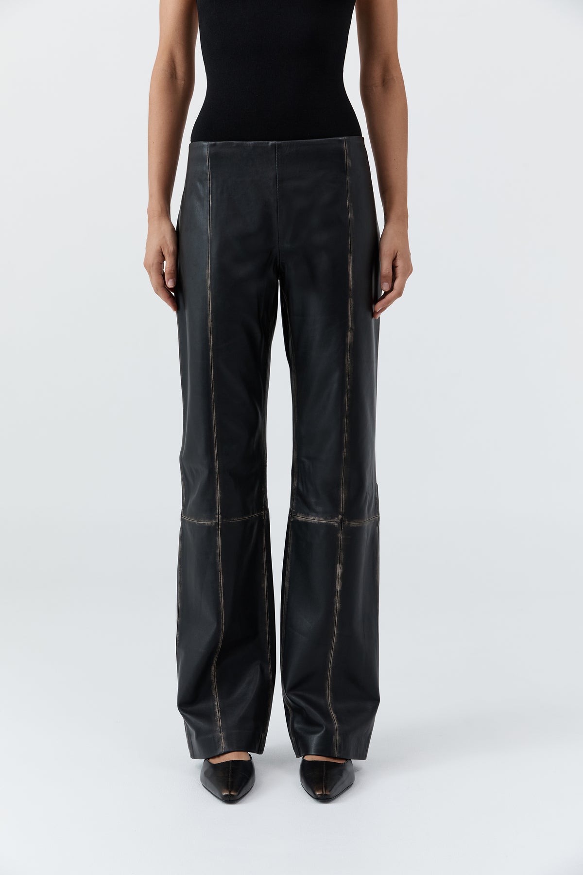 Brushed Leather Pants - Black