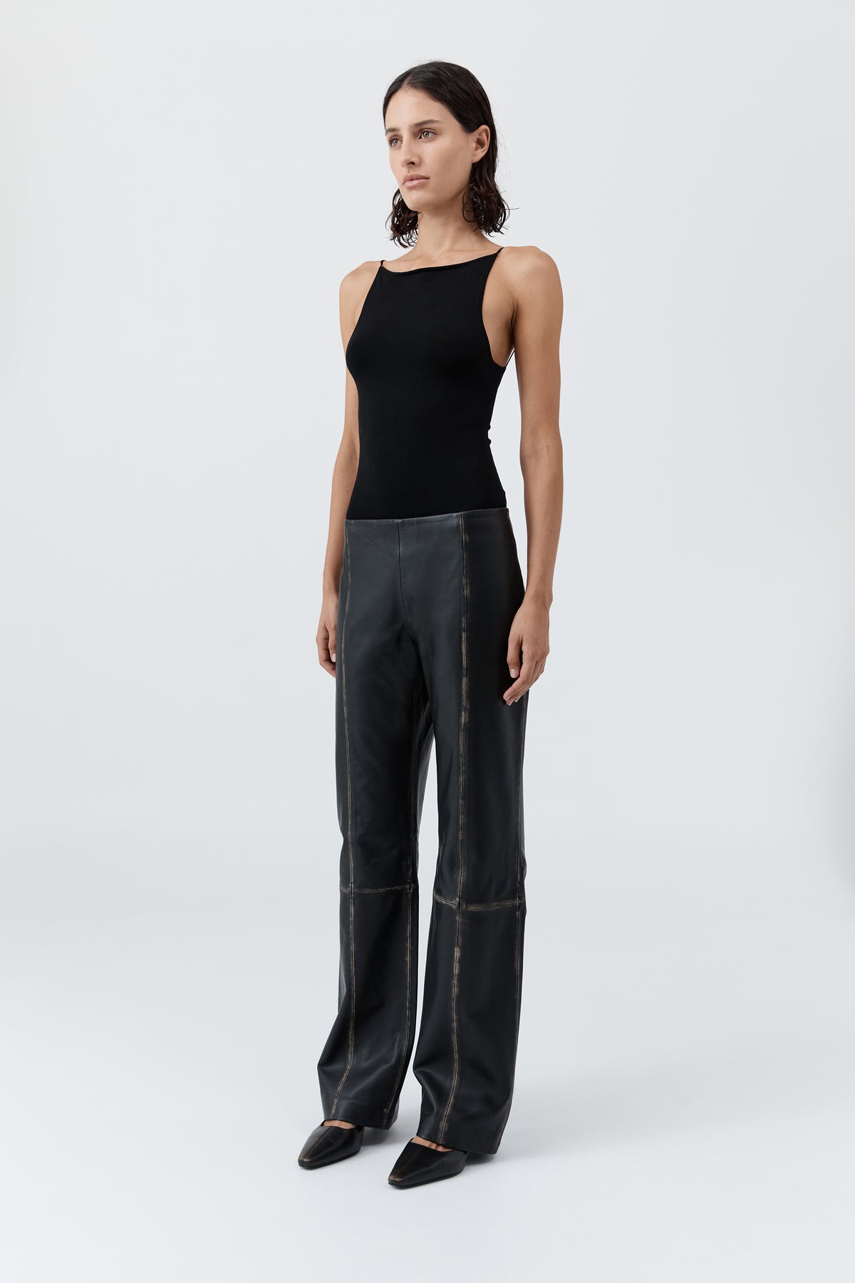Brushed Leather Pants - Black