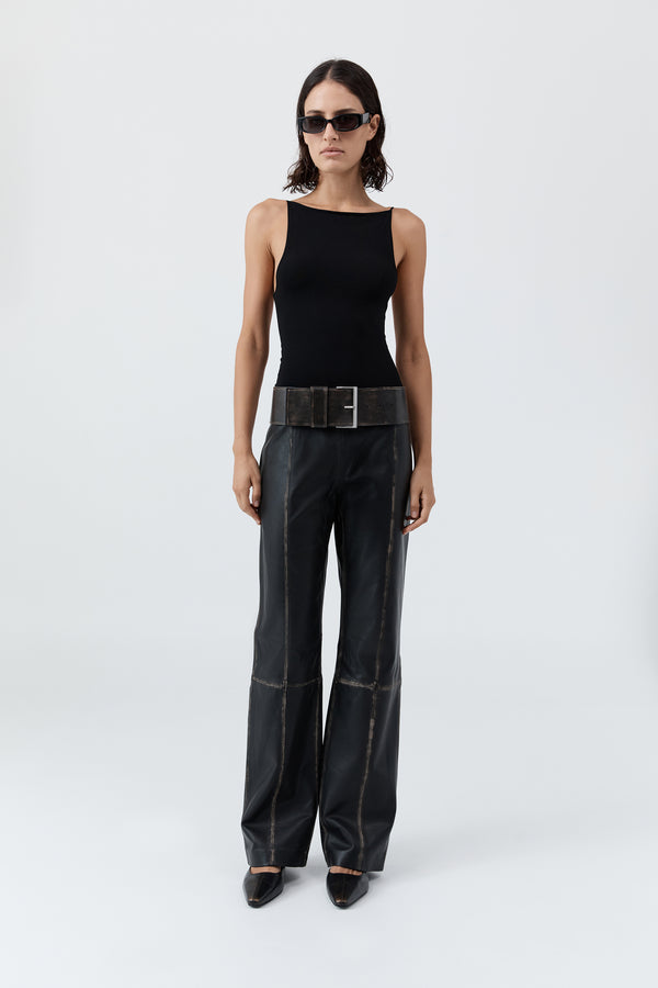 Brushed Leather Pants - Black