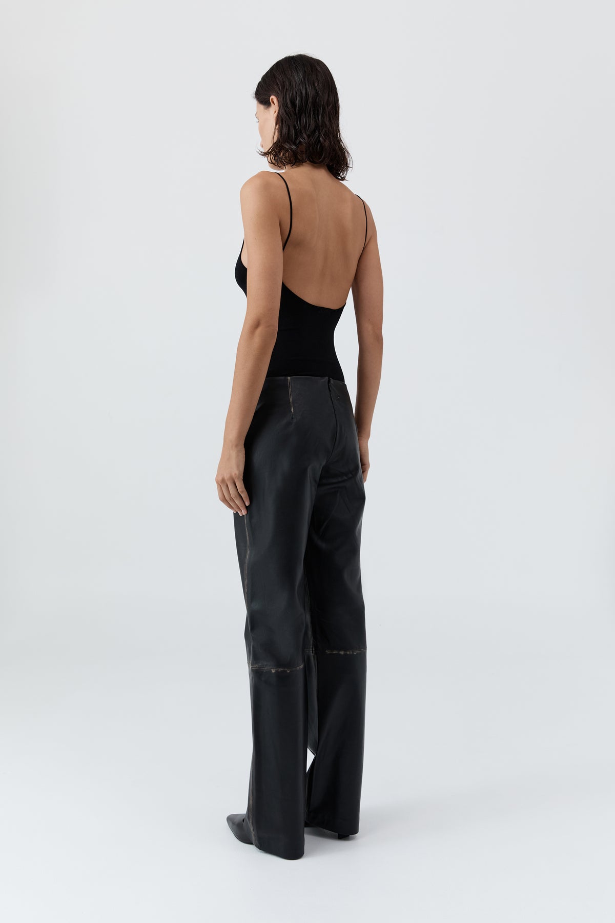 Brushed Leather Pants - Black