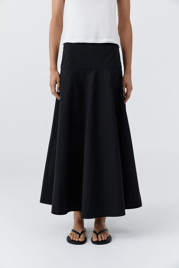 Cotton Circle Hem Skirt - Black