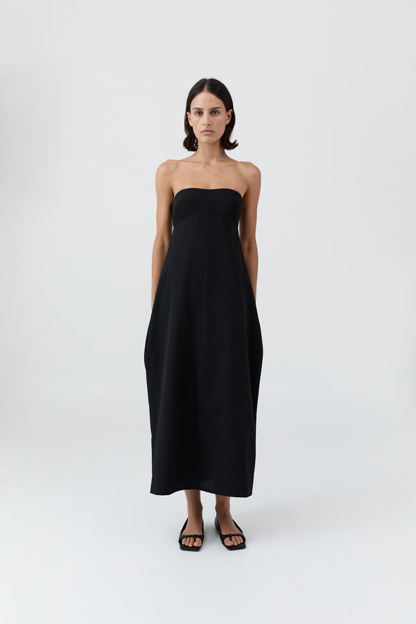 Wool Strapless Cocoon Dress - Black