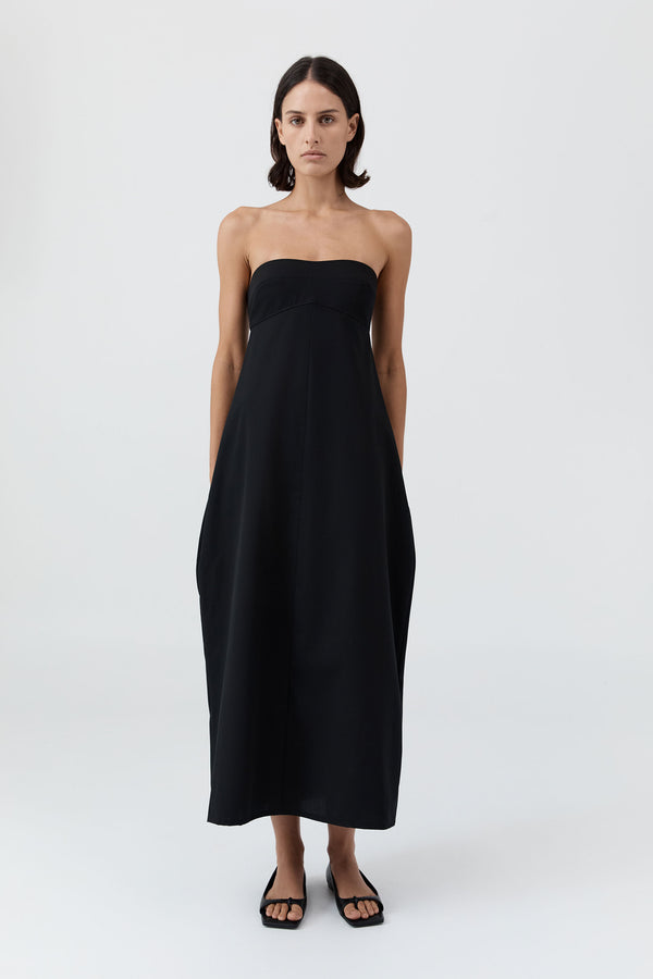 Wool Strapless Cocoon Dress - Black
