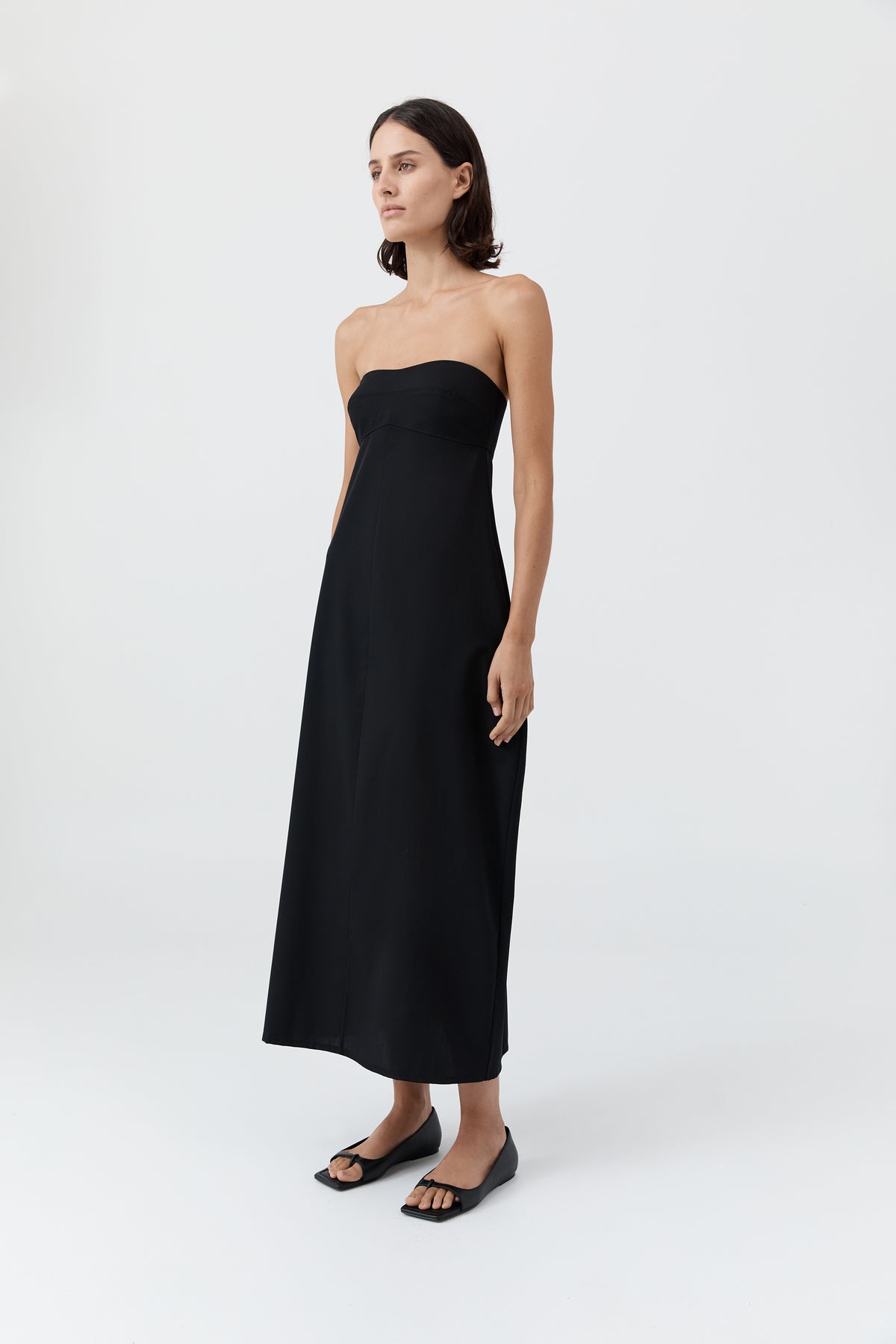 Wool Strapless Cocoon Dress - Black