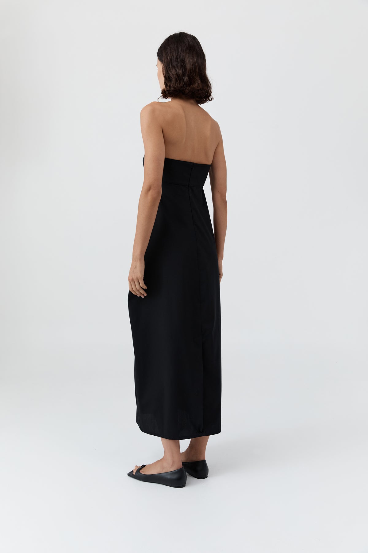 Wool Strapless Cocoon Dress - Black