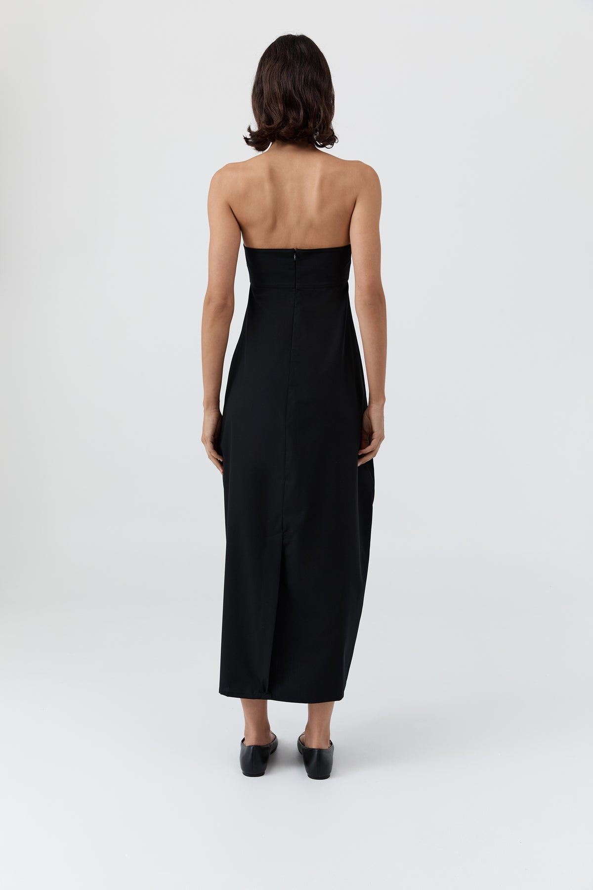 Wool Strapless Cocoon Dress - Black