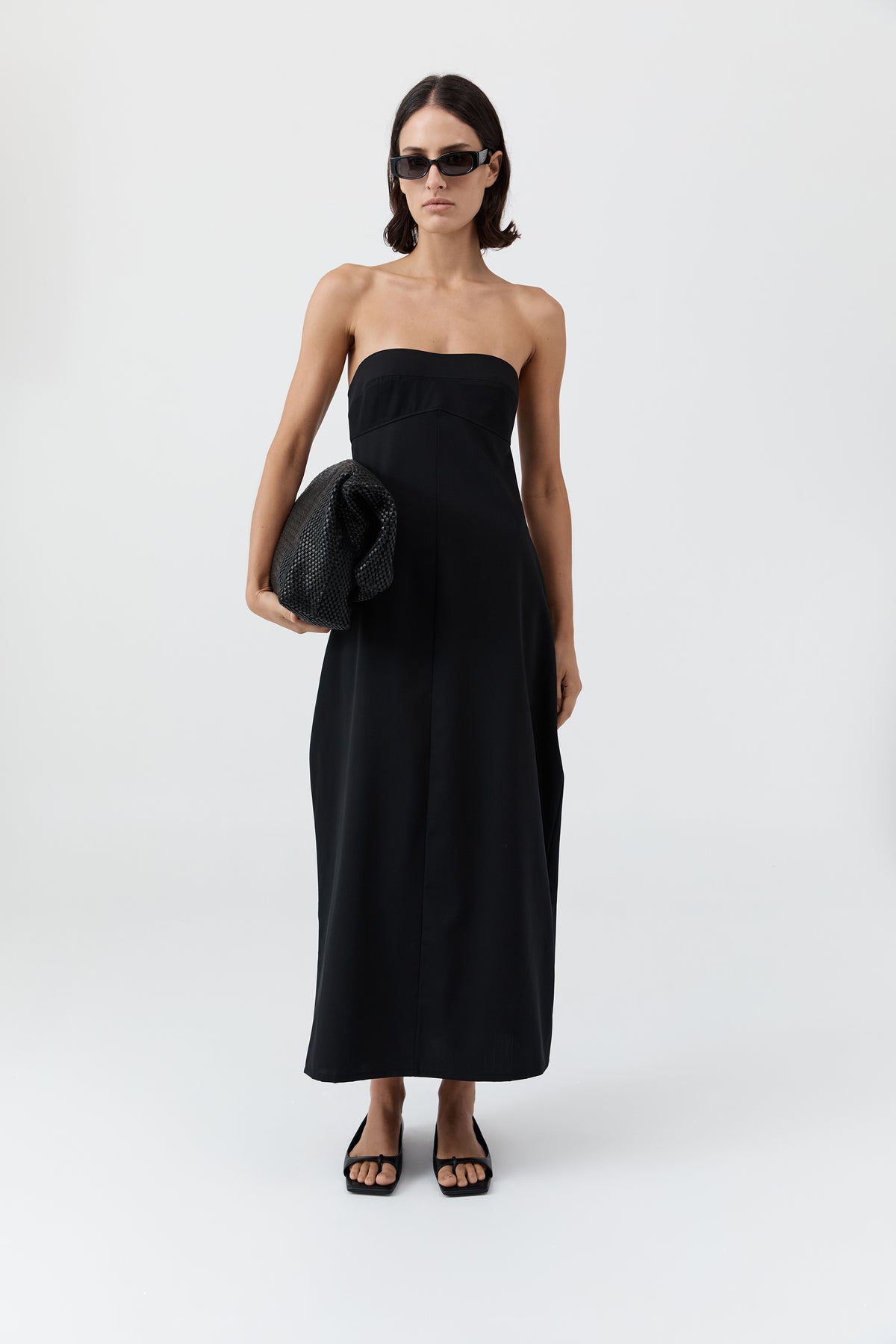 Wool Strapless Cocoon Dress - Black