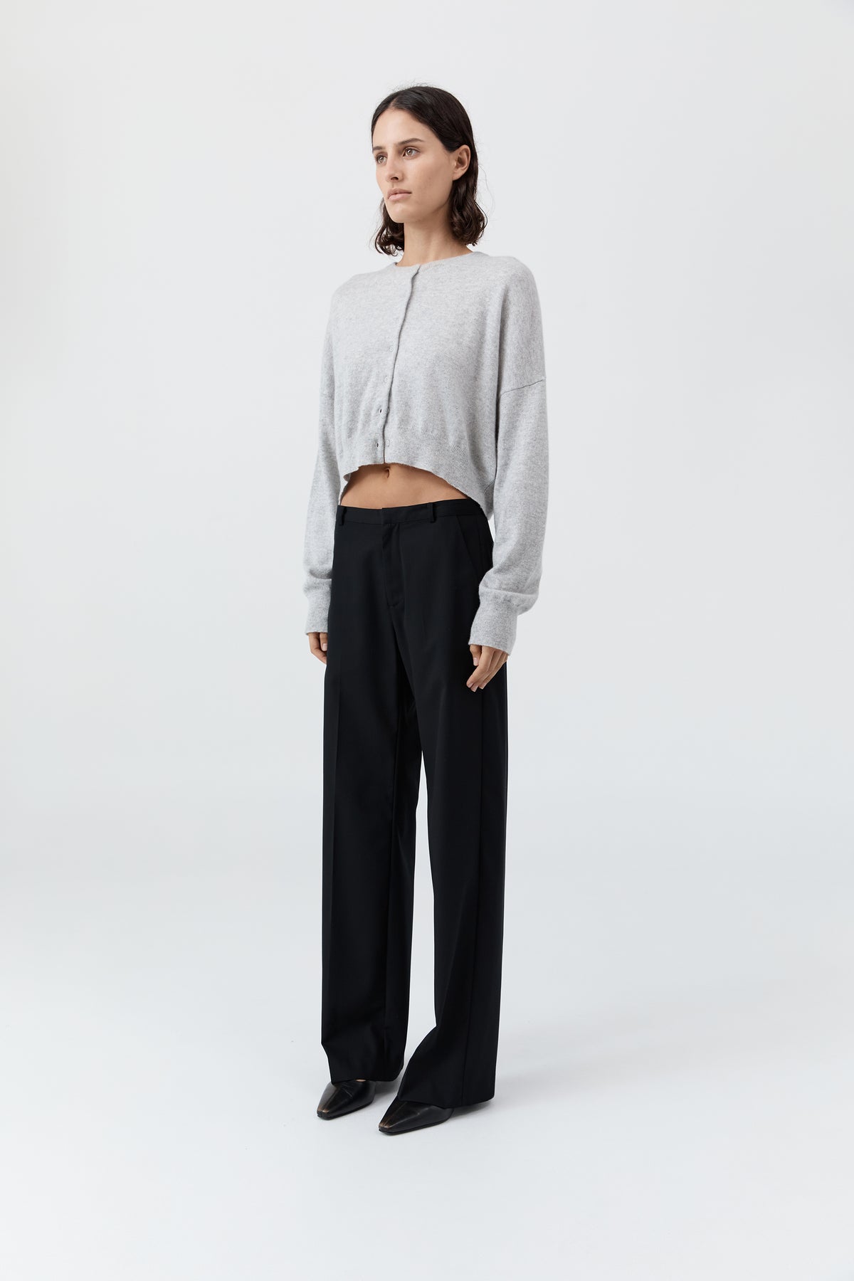 Cashmere Relaxed Cropped Cardigan - Grey Marle