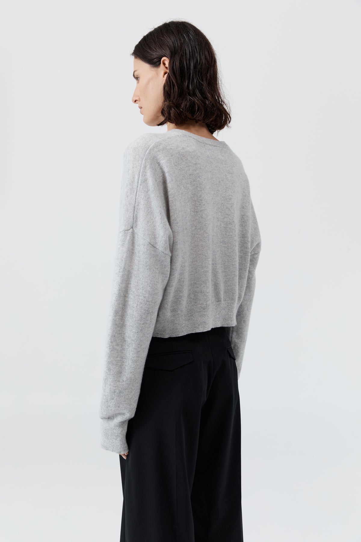 Cashmere Relaxed Cropped Cardigan - Grey Marle