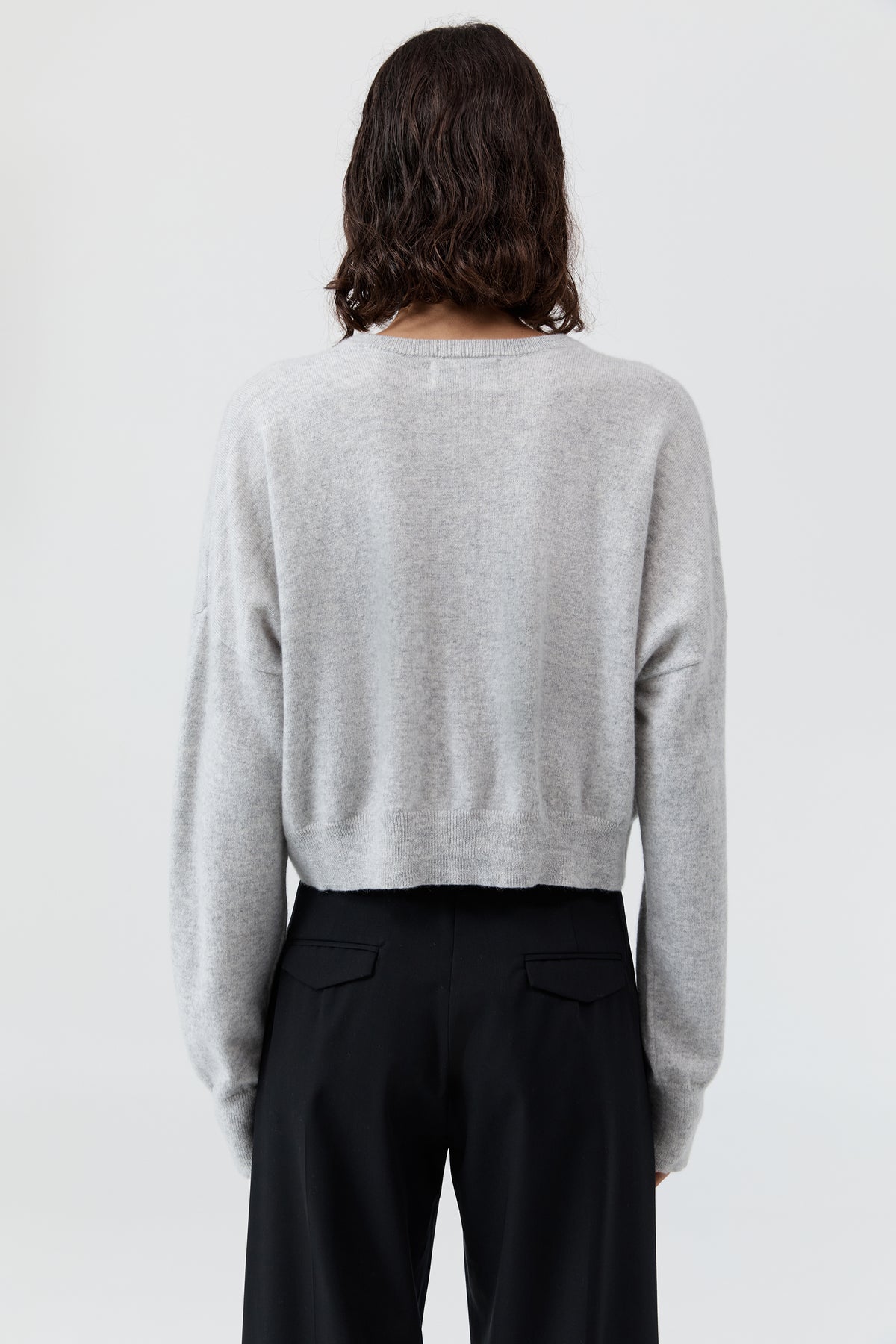 Cashmere Relaxed Cropped Cardigan - Grey Marle