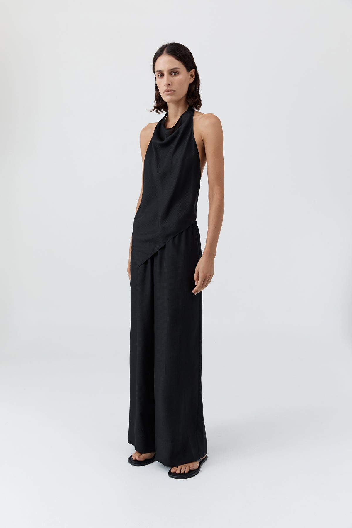 Silk Grid Halter Top - Black