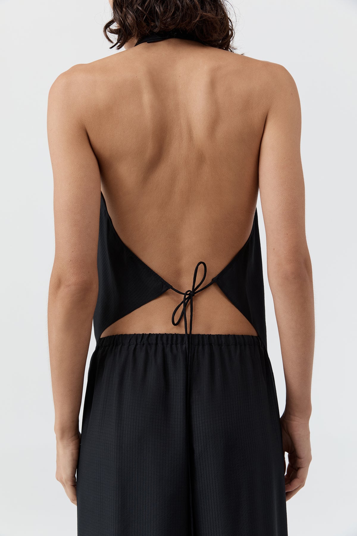 Silk Grid Halter Top - Black
