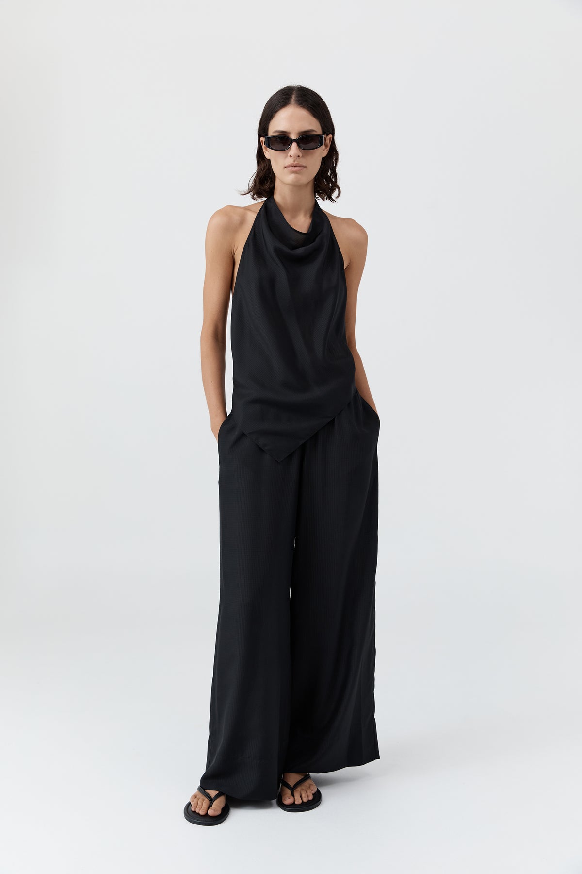 Silk Grid Halter Top - Black