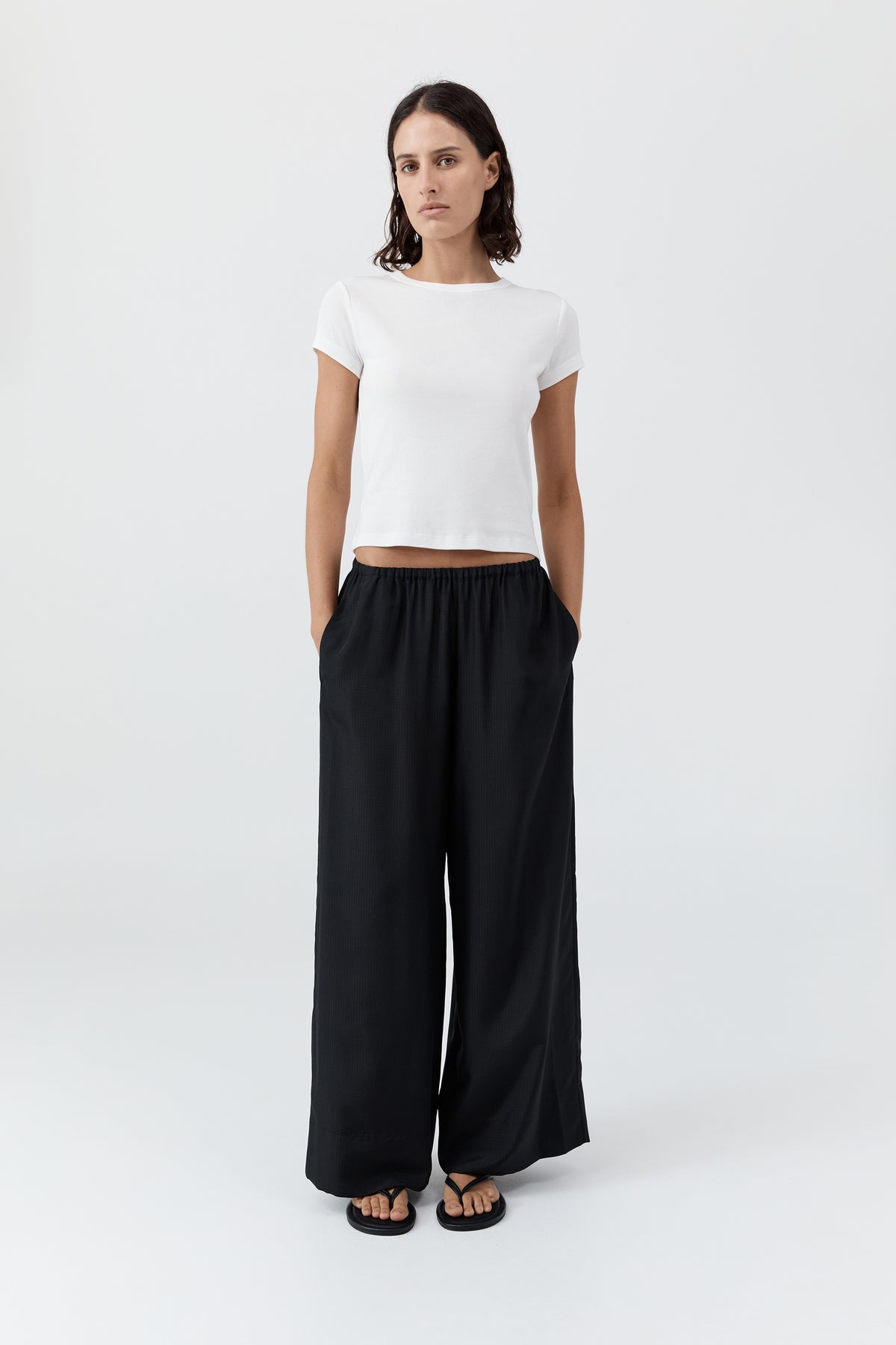 Silk Grid Relaxed Pants - Black