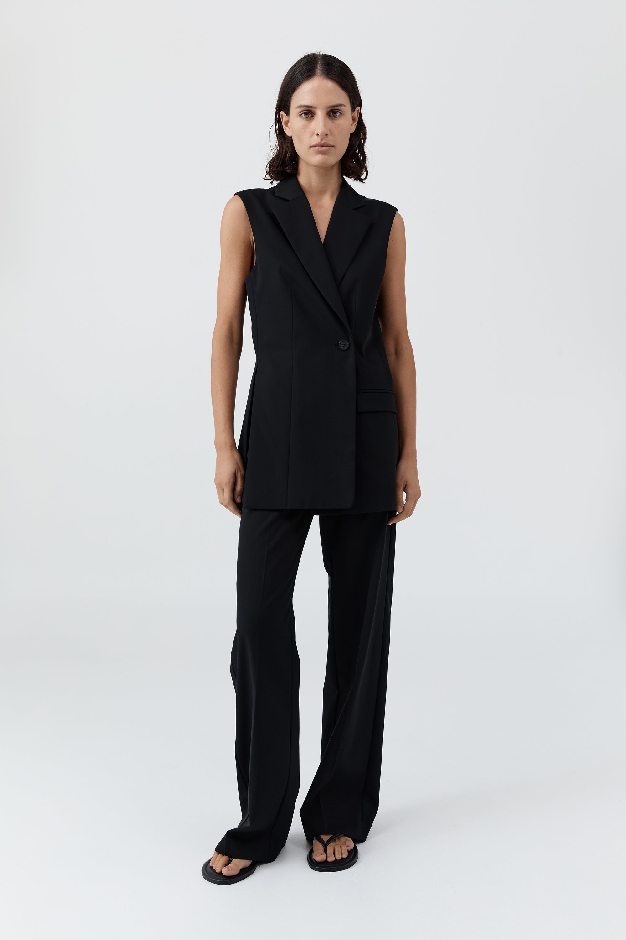 St. Agni | Wool Sleeveless Split Blazer - Black