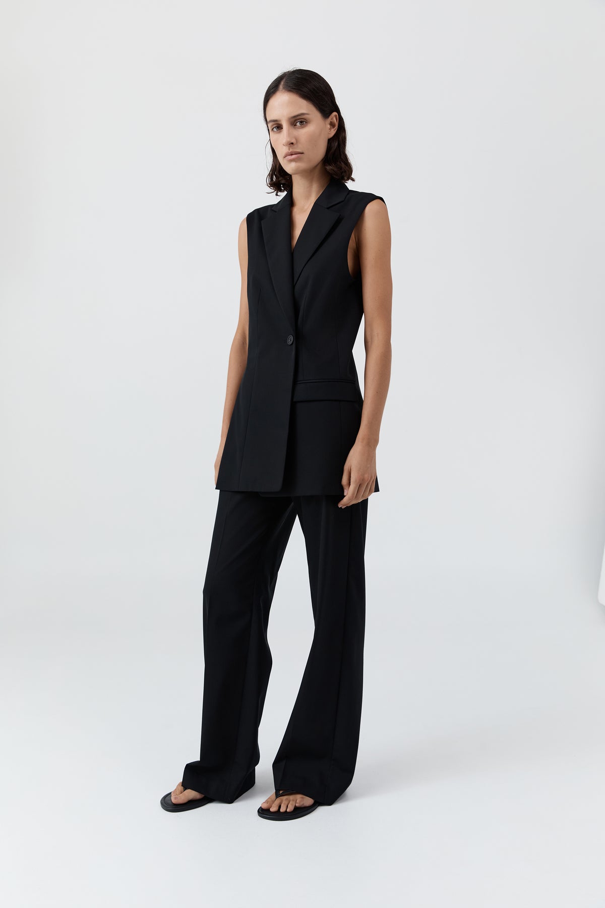 Wool Sleeveless Split Blazer - Black