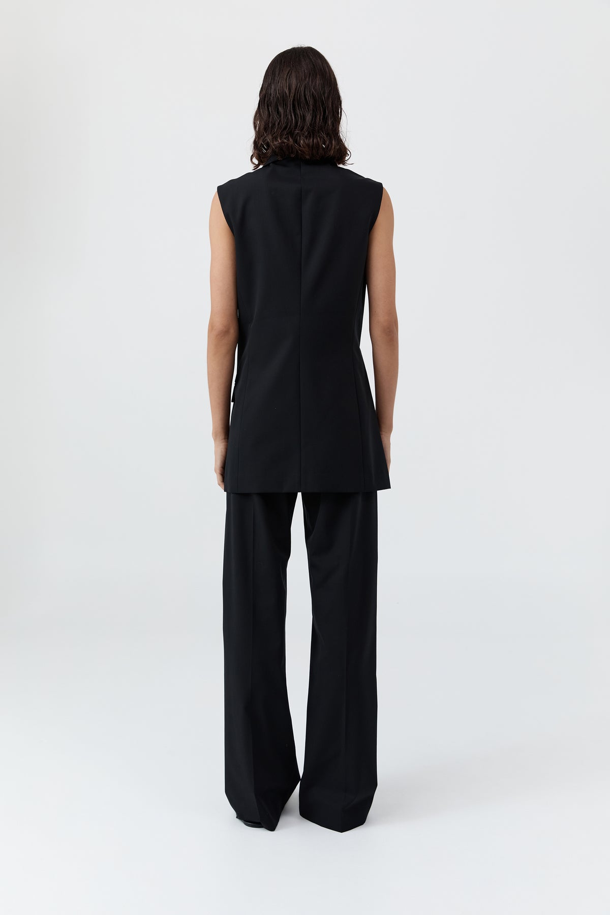 Wool Sleeveless Split Blazer - Black