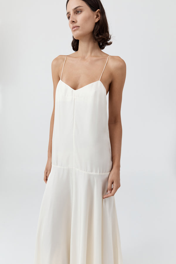 Silk Twill Relaxed Slip Dress - Milk