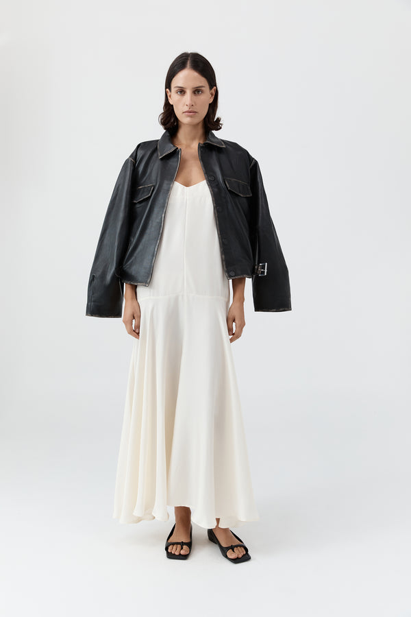 Silk Twill Relaxed Slip Dress - Milk