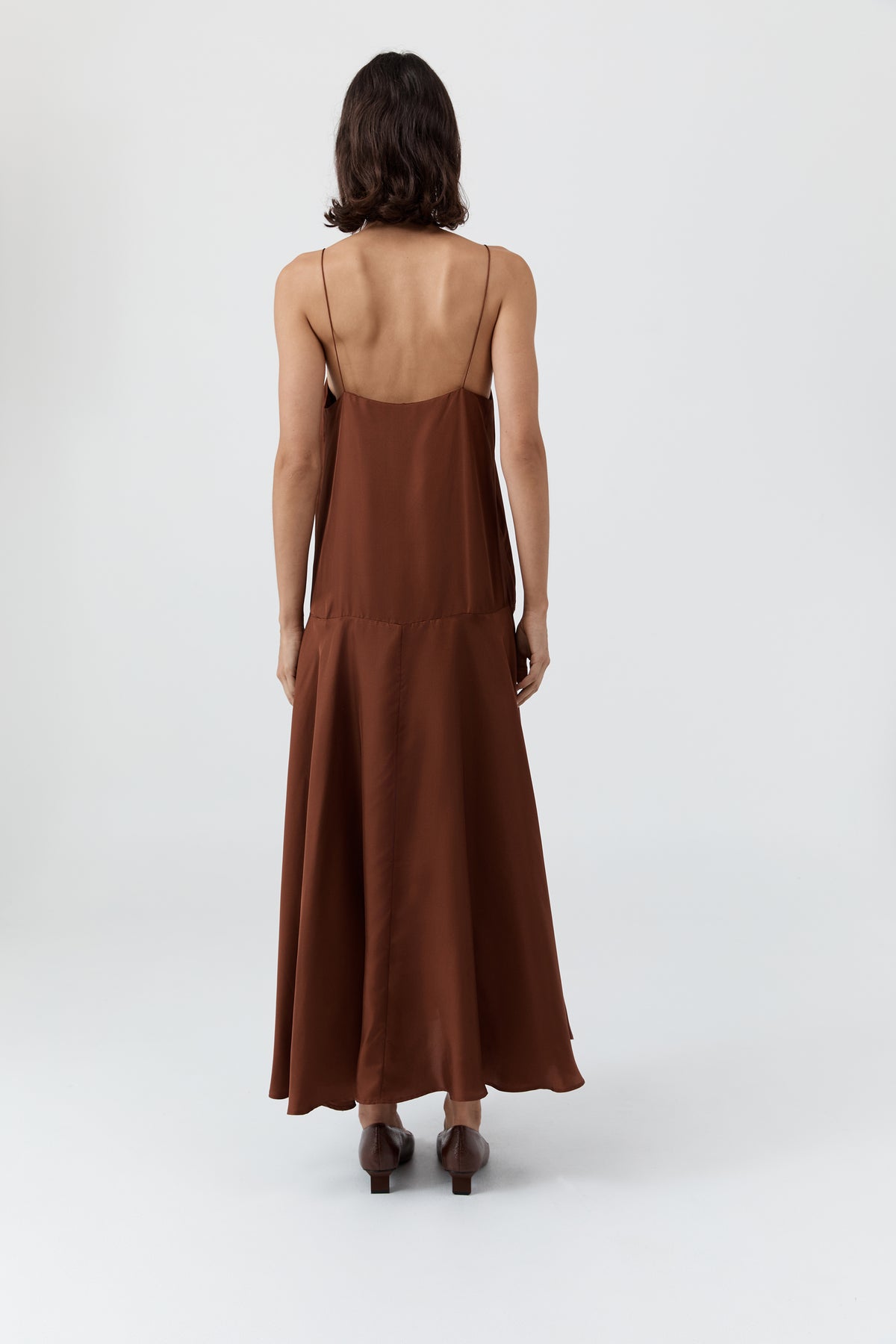 Silk Twill Relaxed Slip Dress - Brick