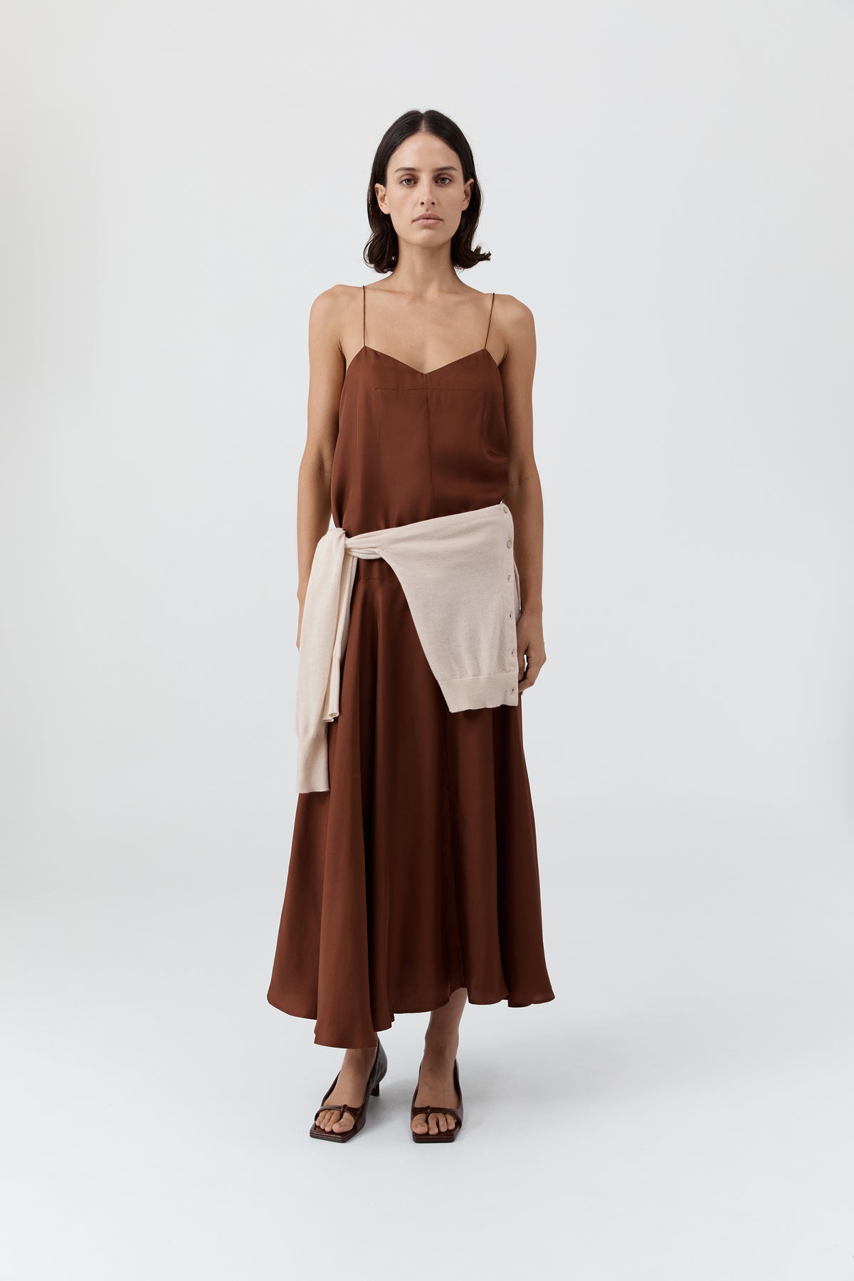 Silk Twill Relaxed Slip Dress - Brick