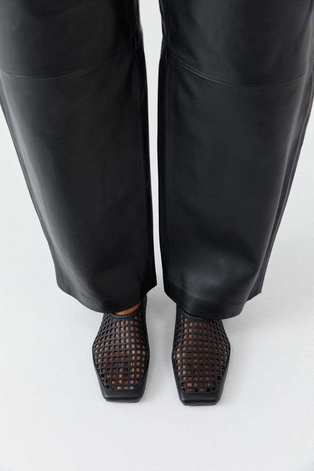Perforated Square Toe Flat - Black