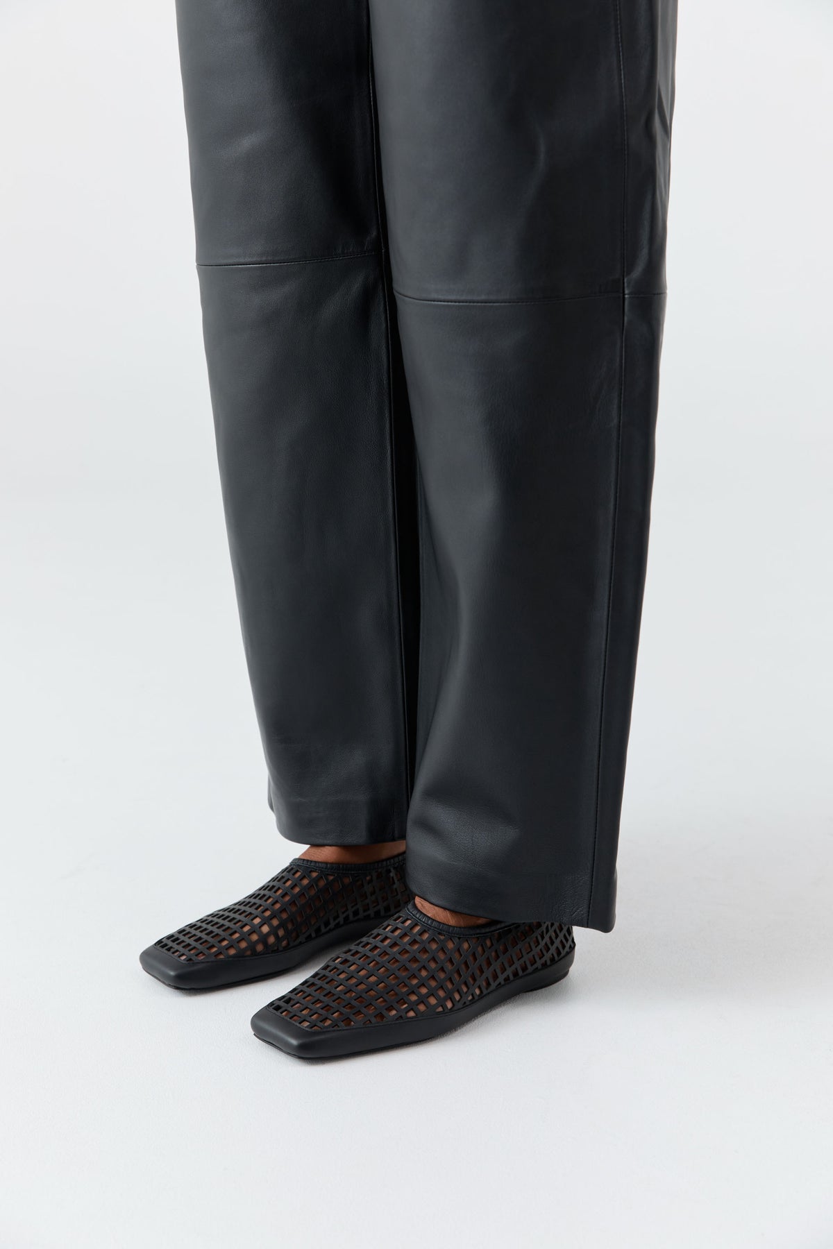 Perforated Square Toe Flat - Black