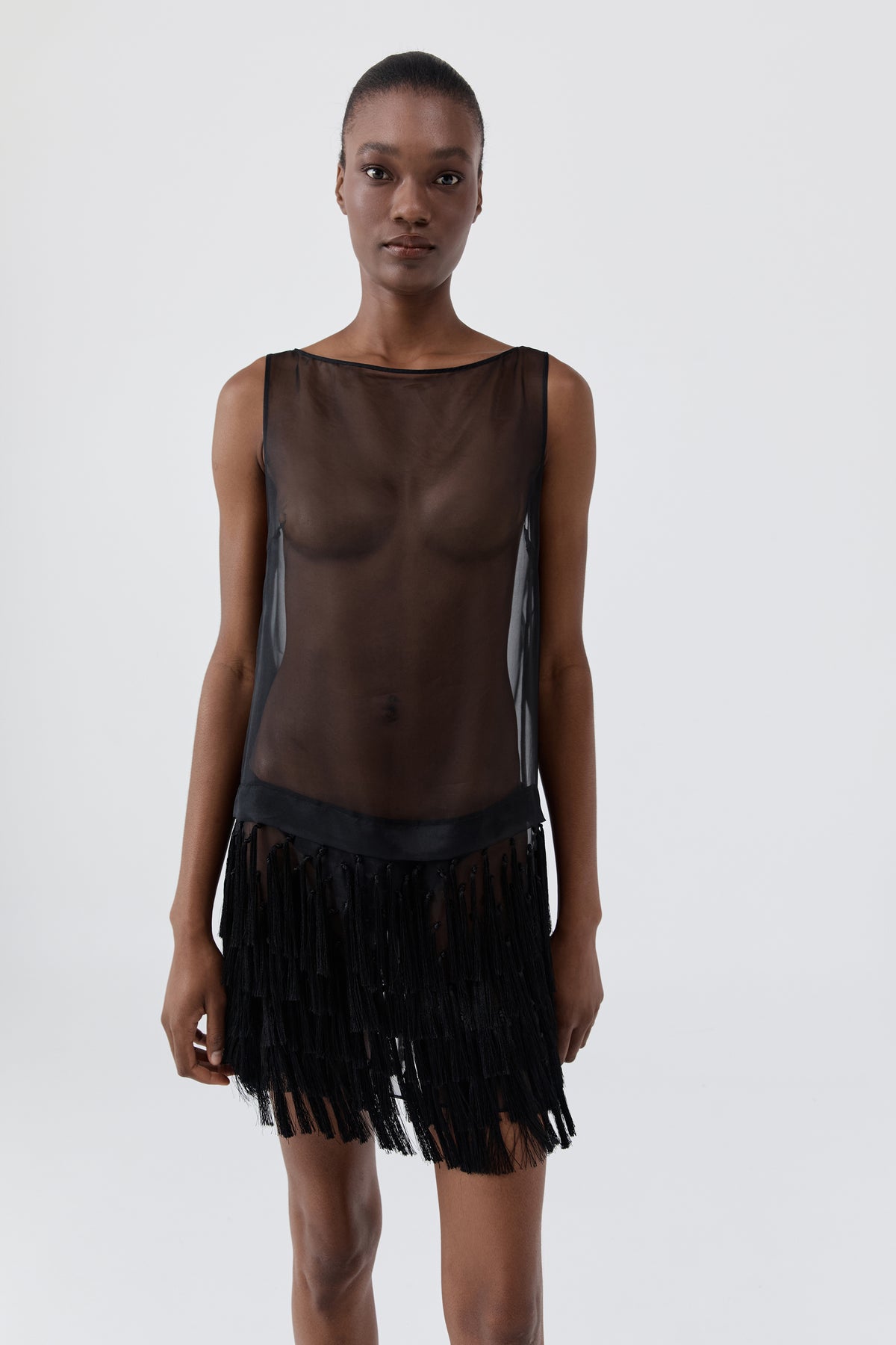 Tassel Shift Mini Dress - Black