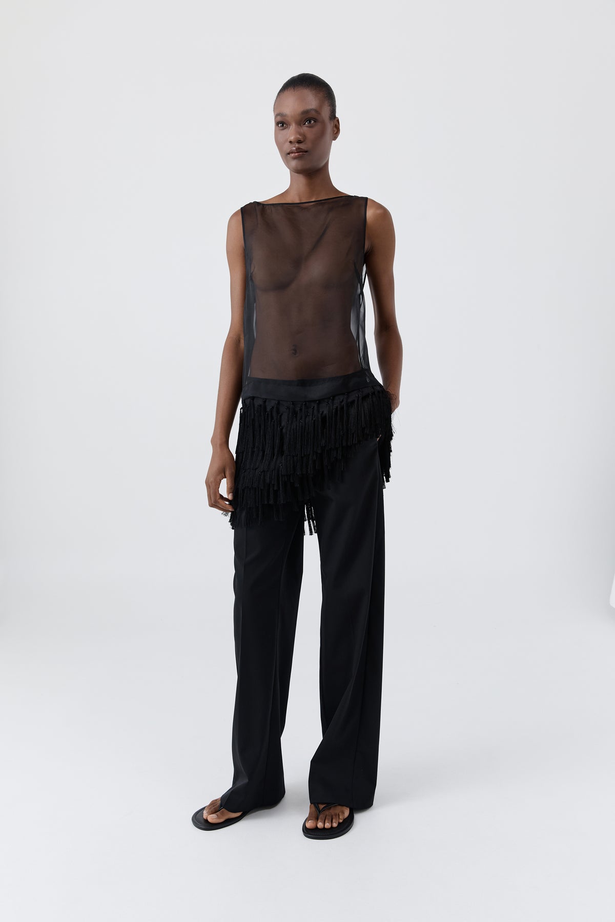 Tassel Shift Mini Dress - Black