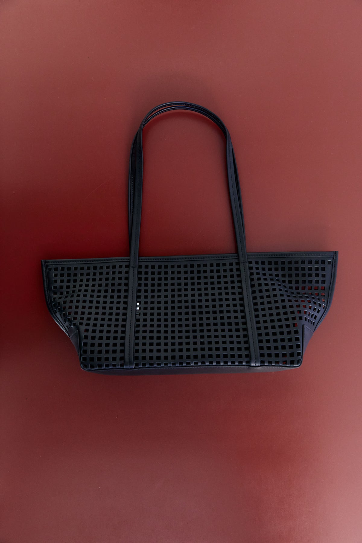 Perforated Slim Bateau Tote - Black