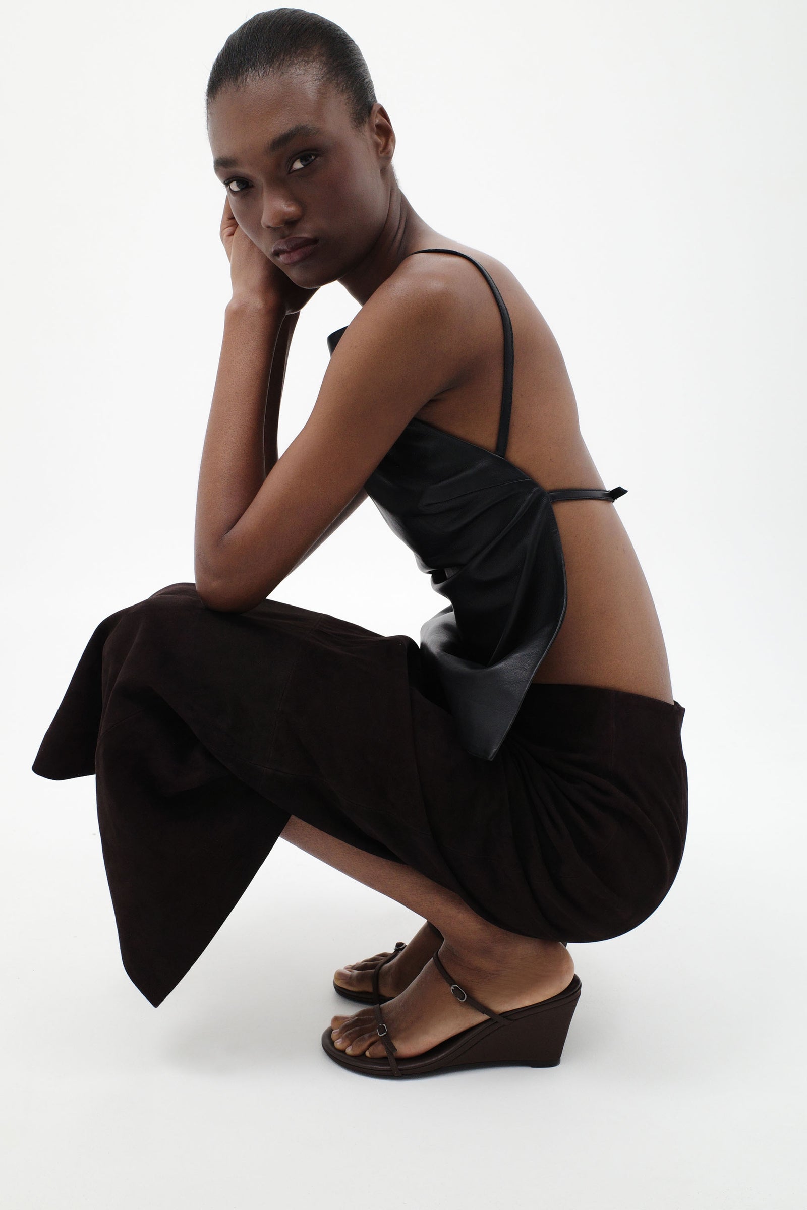 Suede Column Skirt - Coffee