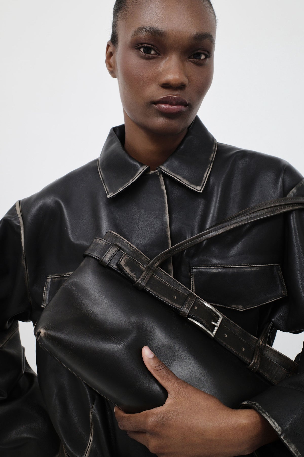 PRE-ORDER: Brushed Leather Belted Jacket - Black
