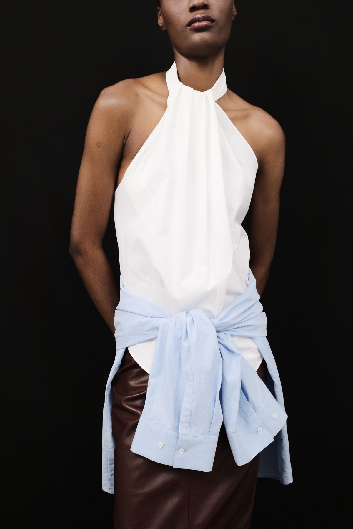 Oxford Halter Tie Back Top - White