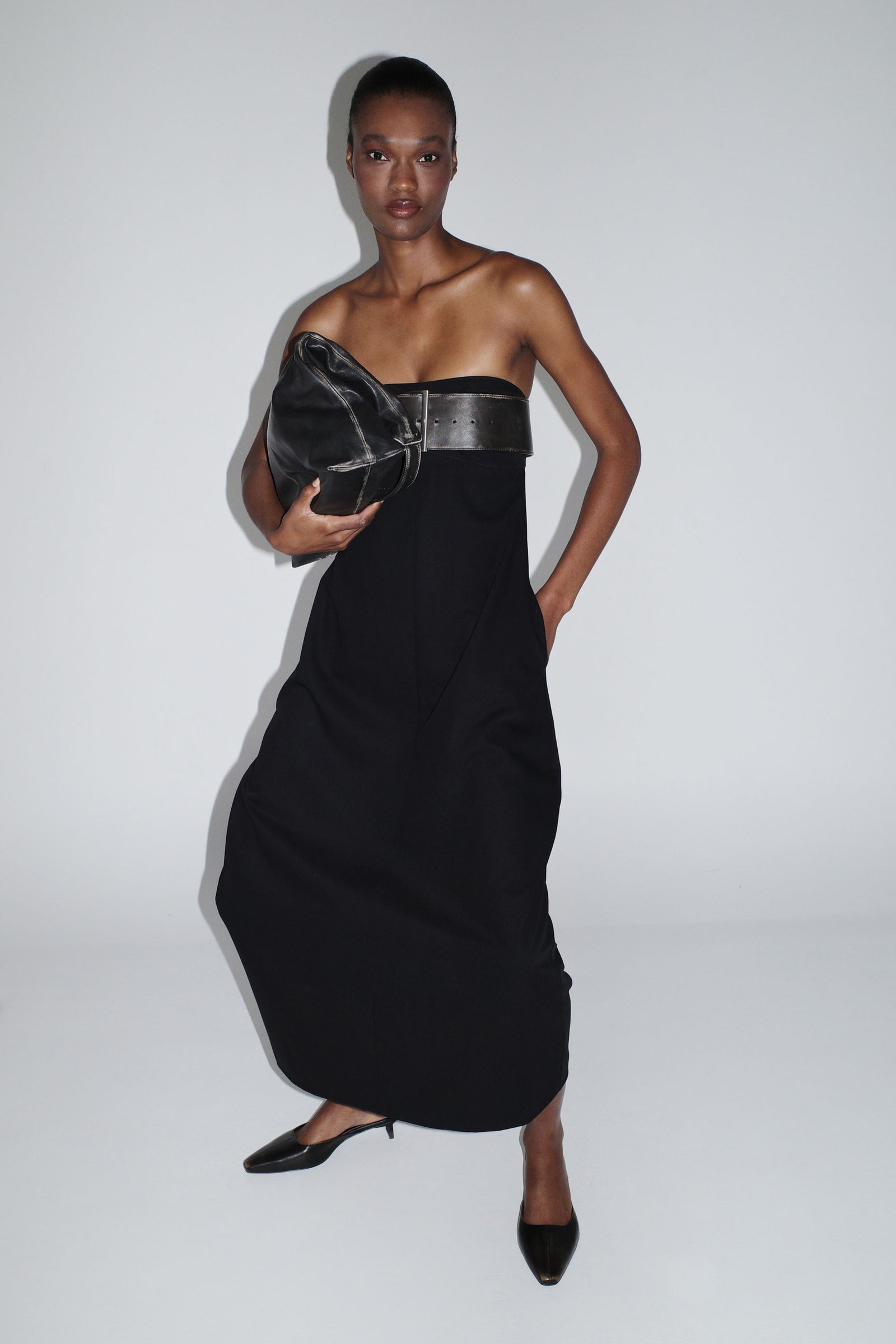 Wool Strapless Cocoon Dress - Black