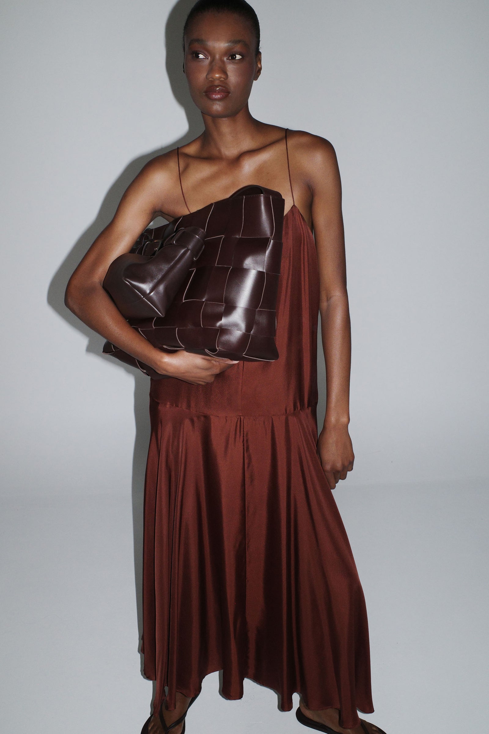 Silk Twill Relaxed Slip Dress - Brick